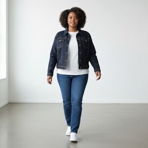 label Be Women's Blue Cropped Dark Wash Denim Jean Jacket Cotton Blend Size 20